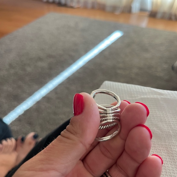 David Yurman Stax Five Ring Sterling Silver with Blue Topaz and Diamonds, 15mm - Picture 7 of 10